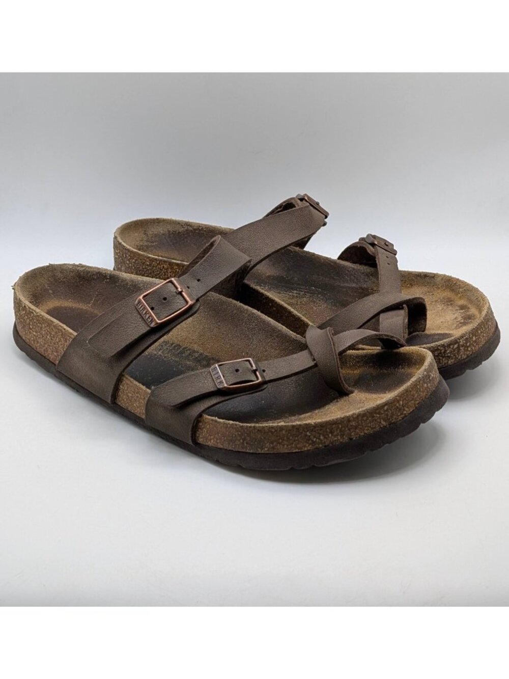 Birkenstock Mayari Brown Leather Sandals Cork Sole Womens Size US 8 EU 39 Beach